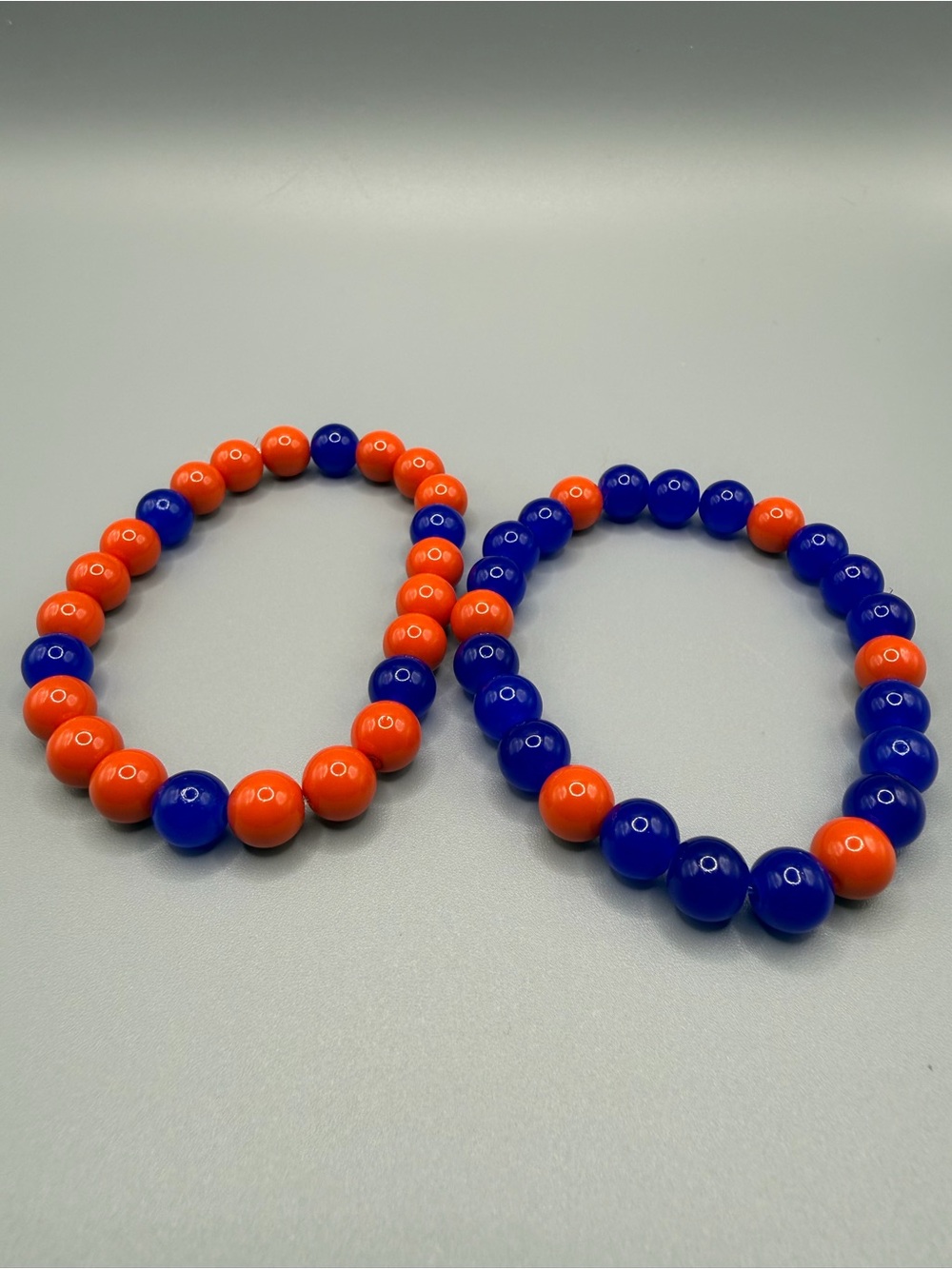 Orange and Royal Blue Beaded Stretch Bracelets - Set of 2 - Handmade #B0723C